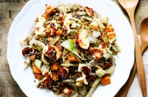Lentils & Roasted Vegetables With Halloumi