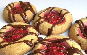 Raspberry & Dark Chocolate-Drizzled Thumbprint Cookies