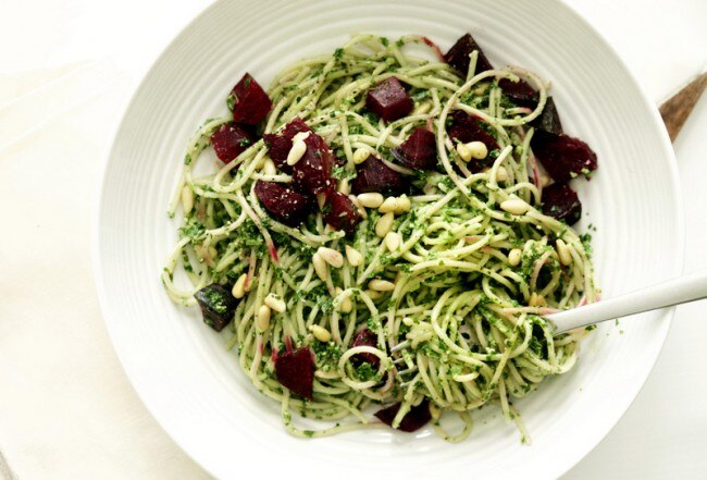 Gluten-Free Pasta With Kale Pesto & Beets  Gluten-Free Pasta With Kale Pesto & Roasted Beets