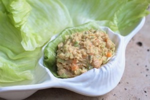 Vegan tuna salad with lettuce leaves