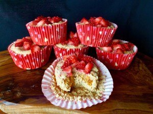 Muffins with Strawberry Cheesecake Chunks and Protein Powder
