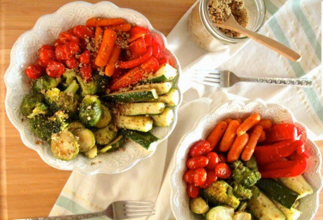 Vegetables topped with Vegan Parmesan Cheese