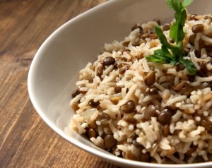 Mujaddara Rice & Lentil Bowl with Spiced Yogurt