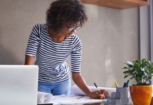 Woman Working at Standing Desk