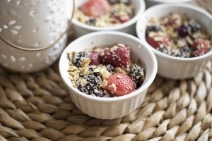 Strawberry & blackberry oat crumble in white ramekins #berrycrumble www.vitacost.com/blog