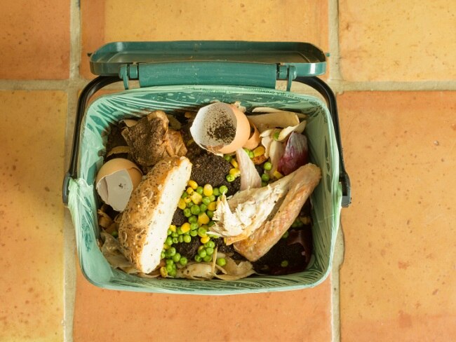 Food Waste: 4 Ways to Help Stop the Epidemic • Full Trash Can Shows Food Waste Problem | www.vitacost.com/blog