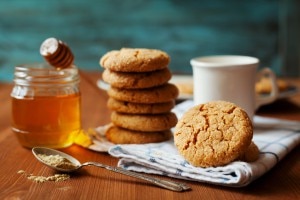 Gluten- and dairy-free honey cookies with jar of honey #cookies www.vitacost.com/blog