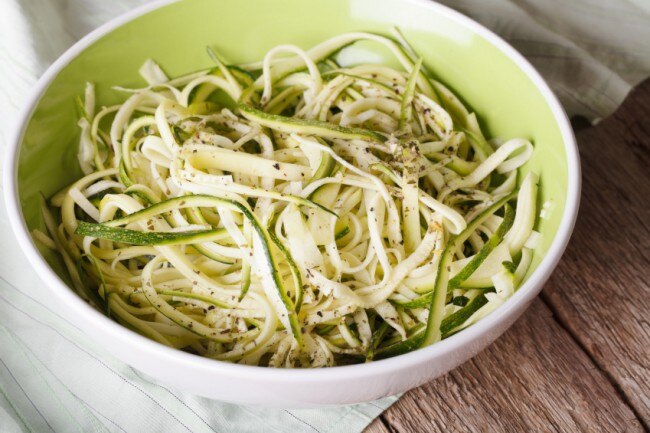Zoodles Recipe: Hemp Zucchini Noodles  Bowl of spiralized zucchini zoodles www.vitacost.com/blog #zoodles