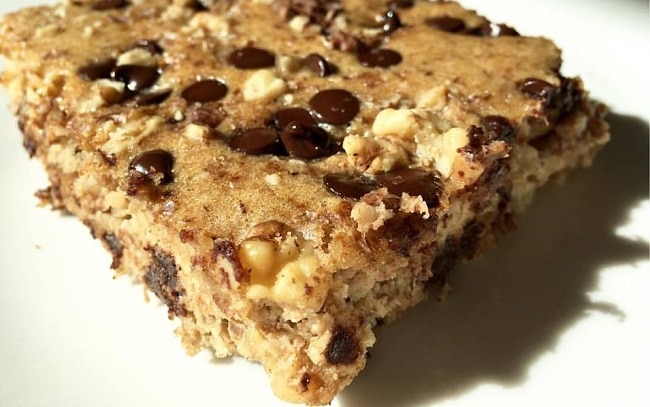 Gluten-Free Banana-Nut & Chocolate Chip Protein Bars One square of a banana-walnut protein bars recipe | www.vitacost.com/blog