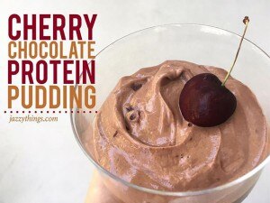 Chocolate protein pudding in a cup with cherry on top #proteinrecipe | www.vitacost.com/blog
