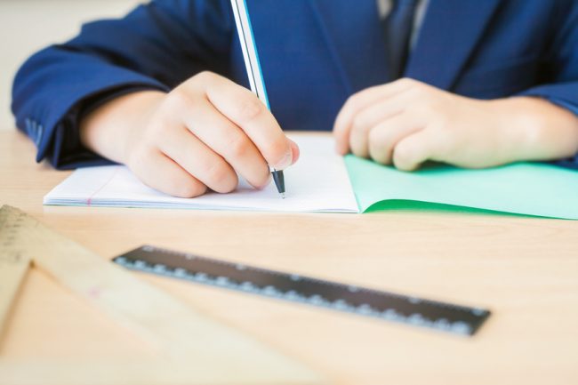 Student Stress Results in No-Homework Trend Elementary school student at home writing in notebook | Vitacost.com/Blog