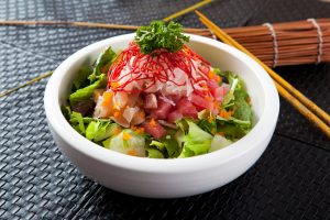 Asian-Inspired veggie bowl with sushi-grade salmon and ginger sauce | Vitacost.com/Blog
