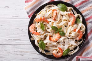 Seafood Fettuccine in creamy coconut milk-white wine sauce | Vitacost.com/Blog