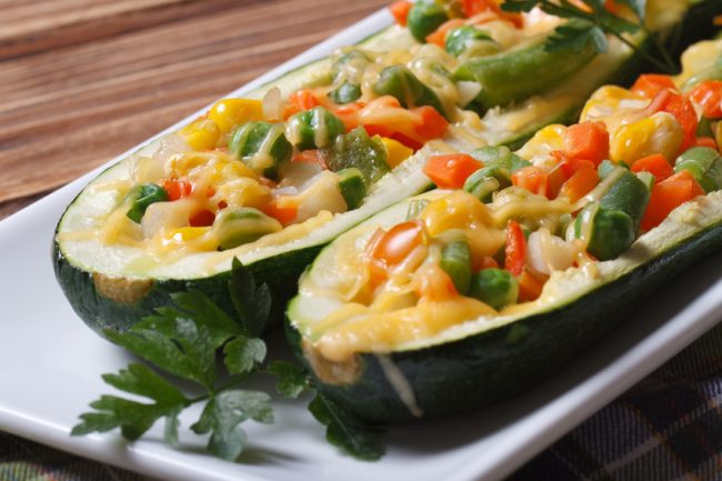 Stuffed Chipotle Zucchini Boats Recipe Stuffed zucchini "boats" on white plate | Vitacost.com/blog