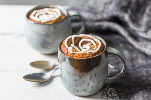 Cinnamon Cake in a Metal Mug with Cream Cheese Icing #vegan | Vitacost.com/blog