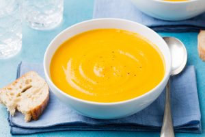 Easy pumpkin soup on blue background #recipe | Vitacost.com/blog