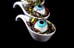 Black Bean Pasta with Deviled Egg Eyeballs for Halloween | Vitacost.com/Blog