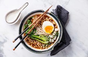 Bowl of Ramen Noodles With Vegetables and Egg on Marble Table | Vitacost.com/blog