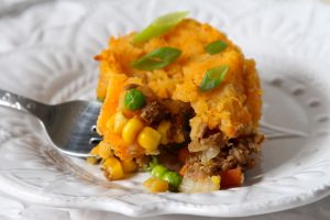 Vegetarian Shepherd’s Pie on white plate #recipe | Vitacost.com/blog