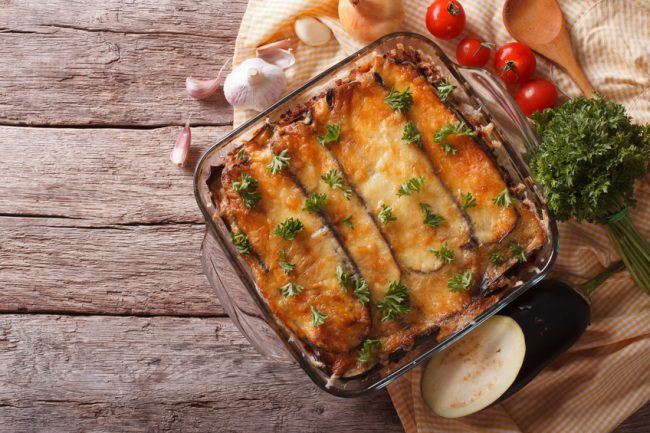 Homemade zucchini-eggplant casserole with melted asiago cheese on top | Vitacost.com/Blog