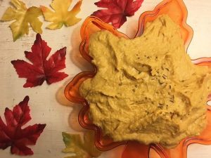 Easy Pumpkin Hummus Recipe in Orange Leaf Dish | Vitacost.com/blog