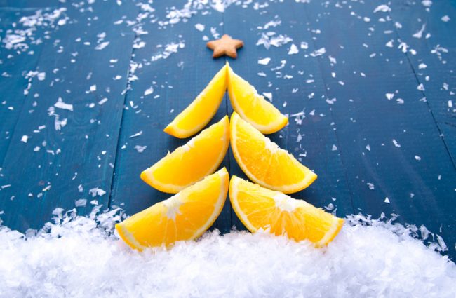 Healthy Holidays Orange Slices Shaped into Christmas Tree with Coconut Snow | Vitacost.com/blog