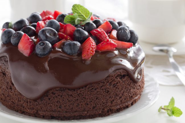 Gluten-Free Frosted Chocolate Cake Recipe  Chocolate cake with chocolate frosting and berries #vegan #glutenfree | Vitacost.com/blog