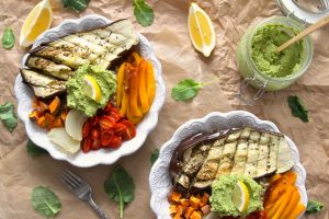 Buddha bowl with roasted vegetables and kale pesto | Vitacost.com/blog