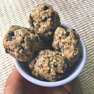 White Bowl with Chocolate Chip Protein Energy Balls #recipe | Vitacost.com/blog