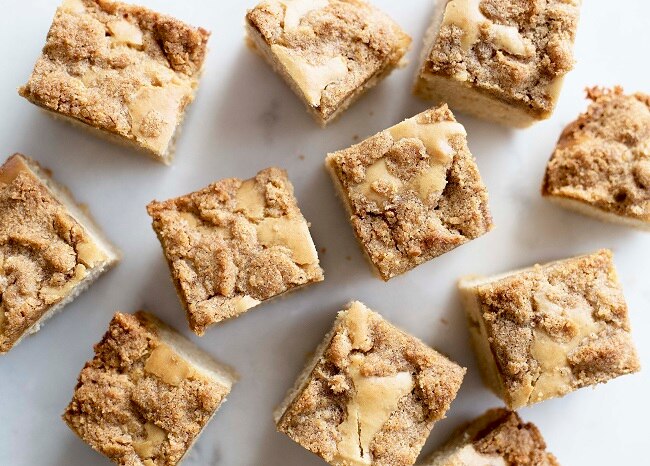 Cinnamon Crumb Cake Squares on White Breakfast Counter | Vitacost.com/blog