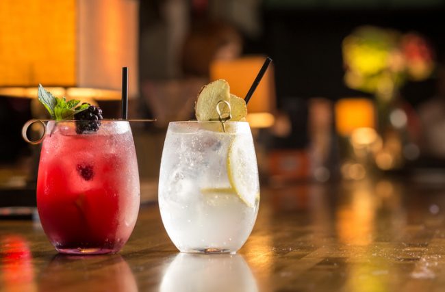 Two Mocktail Drinks on Bar Counter for Participants in the Sobriety Movement | Vitacost.com/blog