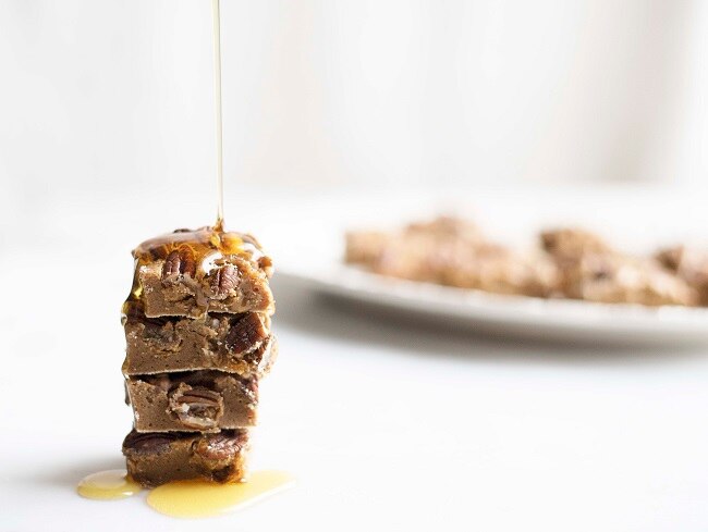 Pecan Pie Bars Stacked with Honey Drizzled Over #recipe | Vitacost.com/blog 