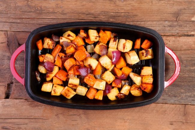 Root vegetable hash in pan | Vitacost.com/blog