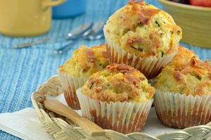 Savory, gluten-free muffins with cheese and bacon on plate | Vitacost.com/blog