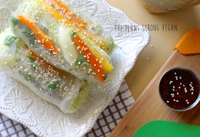 Vegetable springs rolls with homemade spicy peanut sauce on plate | Vitacost.com/Blog