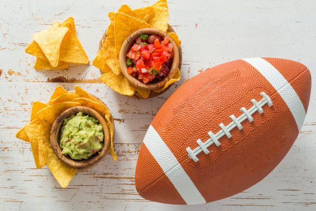 Healthy Snacking Tips for the Super Bowl  Football party snack spread with tortilla chips, salsa and guacamole | Vitacost.com/Blog