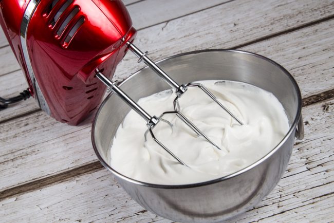 Vegan Aquafaba Whipped Cream Recipe Hand mixer blending homemade dairy-free whipped cream | Vitacost.com/Blog