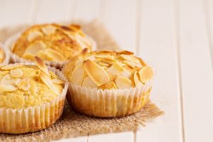 3 Almond Flour Protein Muffins on Burlap Place Mat | Vitacost.com/blog