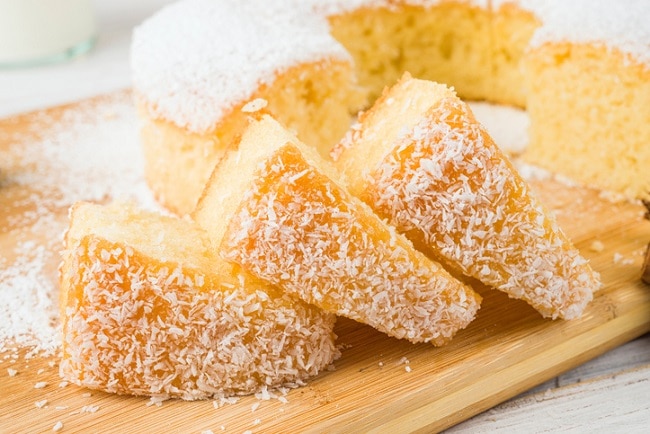 3 Slices of Gluten-Free Coconut Flour Bundt Cake on Wood | Vitacost.com/blog