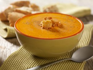 Creamy Vegan Tomato Soup Garnished with Quinoa Puffs | Vitacots.com/Blog
