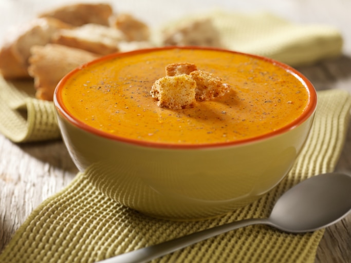 Creamy Vegan Tomato Soup with Puffed Quinoa