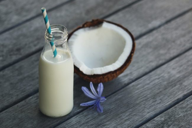Freshly Made Coconut Milk with Blue and White-striped Straw | Vitacost.com/Blog