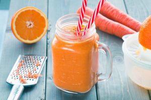 Carrot Benefits Enjoyed With Orange Smoothie in Mason Jar Mug | Vitacost.com/blog