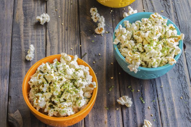 Bowls of Spicy Chia Popcorn with Lime Zest #popcornrecipe | Vitacost.com/blog