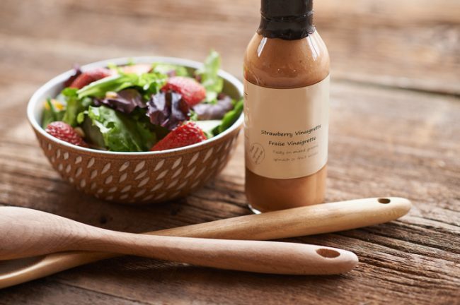 Strawberry & Greens Salad in Wooden Lattice Bowl With Dressing That's High in Hidden Sugar | Vitacost.com/blog