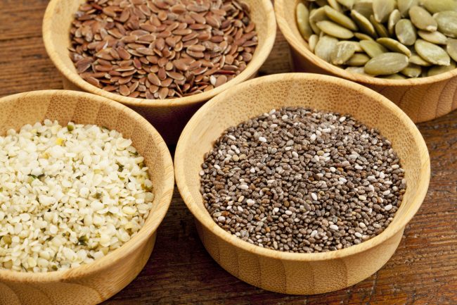Wooden Bowls Filled with Chia, Hemp, Pumpkin and Flax Seeds | Vitacost.com/Blog
