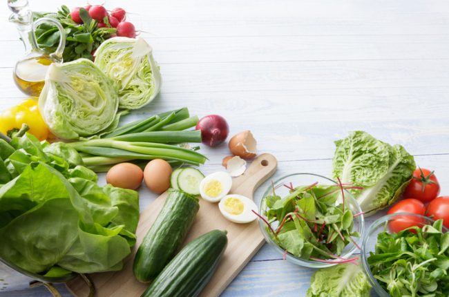 Array of Fresh Produce and Eggs on Wooden Table for Low-FODMAP Diet | Vitacost.com/blog