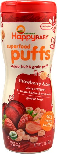 5 Healthy Recipes for National Strawberry Month Happy Baby Organic Strawberry & Beet Superfood Puffs | Vitacost.com/Blog