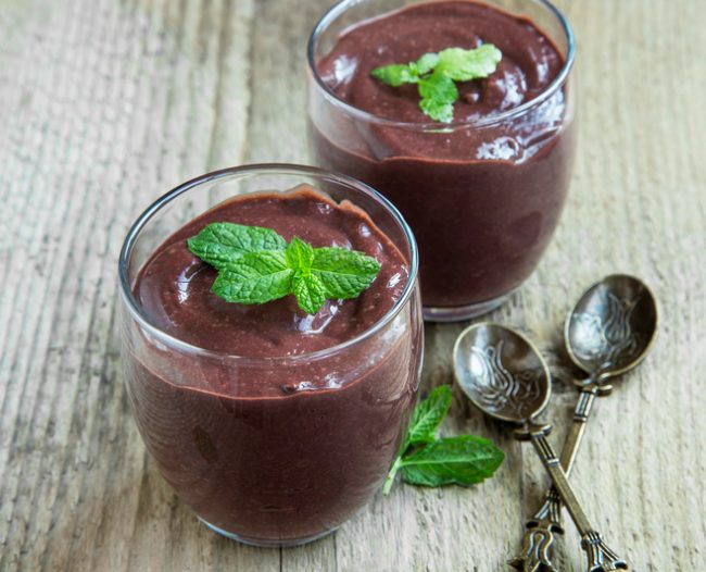 High-Protein Pudding with Quinoa Recipe  Chocolate Protein Pudding in Glass Cup with Spoons | Vitacost.com/blog