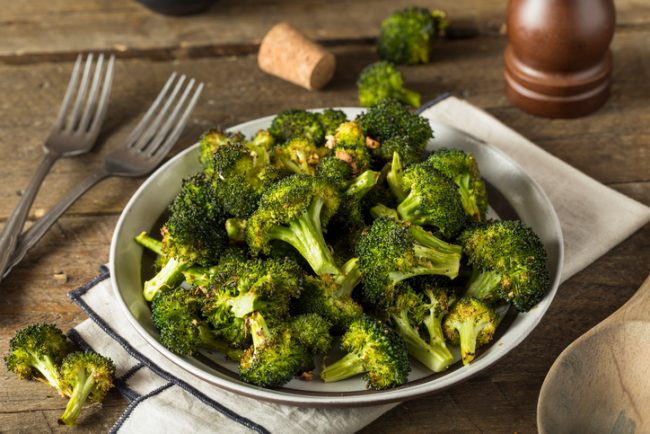 Honey-Orange Roasted Broccoli Recipe  Roasted Broccoli on White Plate Setting | Vitacost.com/blog